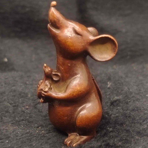 Sculpture classique chinoise de souris pour animal de compagnie en thé en cuivre, statue de souris, ornements créatifs de bureau pour la maison, cadeaux artisanaux