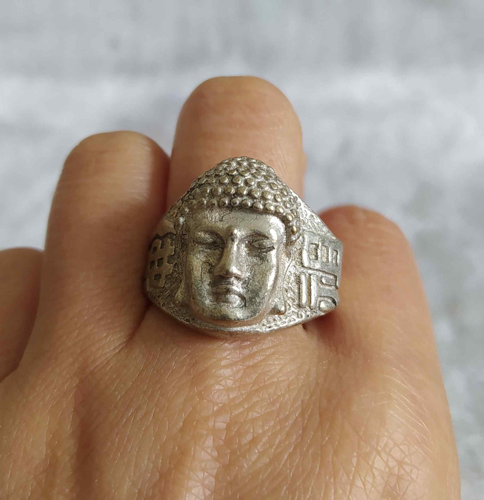 Antique Tibet Silver Carved Buddha Ring US 12 Traditional Etsy
