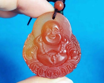 Natural red jade carved Buddha amulet pendant F612