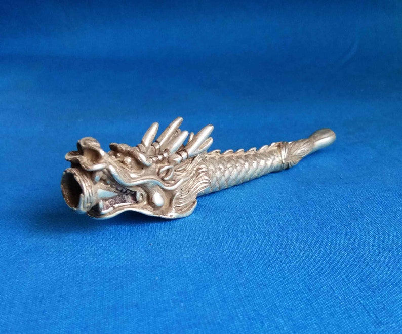 Tibet Silver Handcarved Dragon Head Pipe Accessory Retro Etsy