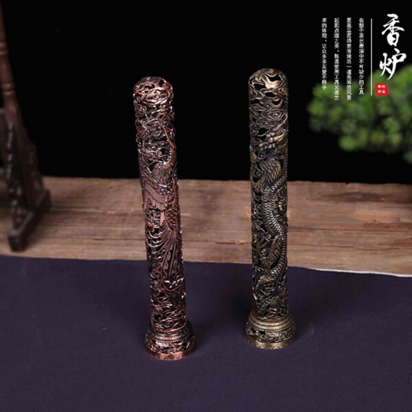 Chinese classical bronze dragon and phoenix incense burner, Incense sticks, Incense tube, Incense seat S41