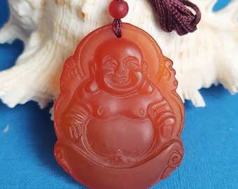 Natural red jade carved Buddha amulet pendant F611