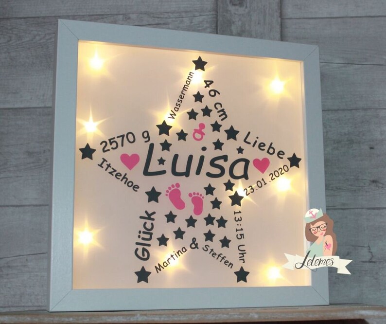 3D Leuchtrahmen personalisiertes Geschenk Geburt LED Lampe Taufe Nachtlicht Bild 4