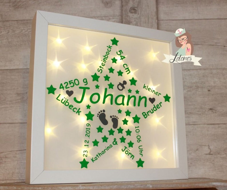 3D Leuchtrahmen personalisiertes Geschenk Geburt LED Lampe Taufe Nachtlicht Bild 5