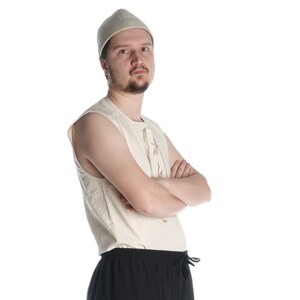 Summer shirt, medieval style, lace-up shirt, sleeveless, heorot, cotton, beige, natural