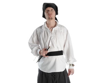 Vampire lace-up shirt Lohengrin made of cotton white, black | Medieval vampire shirt with lacing on the chest and arm | HEMAD LARP garb