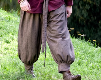 Calça Viking Rus Munin com Padrão Espinha de Peixe Marrom e Preto | Calça Vikings Espinha de Peixe