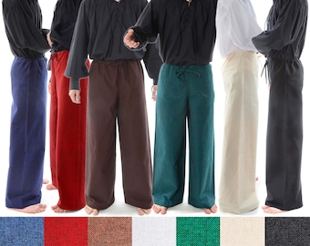 Medieval trousers Jovelin made of cotton beige, green, blue, red, black, brown, white | HEMAD LARP clothing | Lace-up trousers