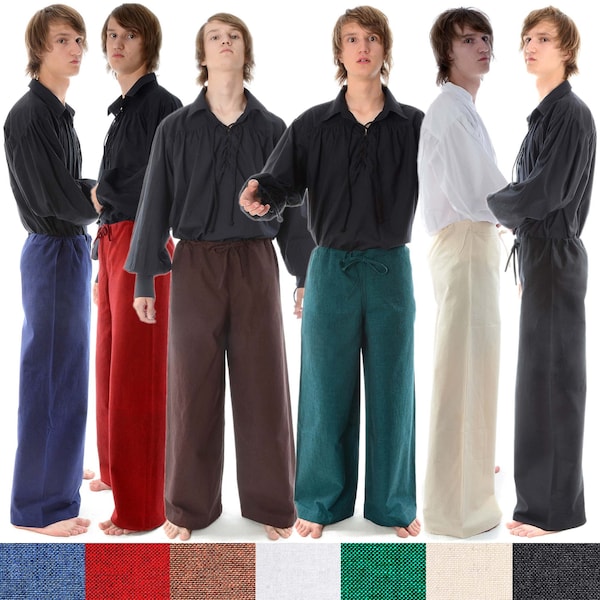 Medieval trousers Jovelin made of cotton beige, green, blue, red, black, brown, white | HEMAD garb LARP | Lace-up trousers