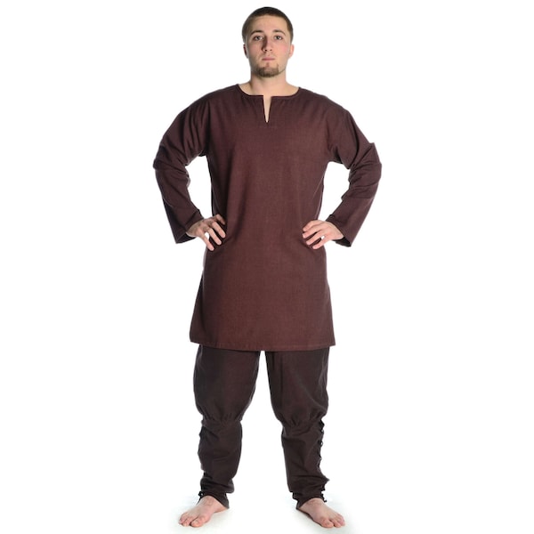 Medieval tunic men's V-collar | Medieval Viking Undertunic Long Sleeve | Cotton Beige, Black, Brown, Green Blue | LARP tunic