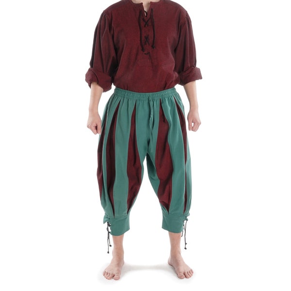 Landsknecht Trousers Morold Green Red Cotton | HEMAD garb LARP