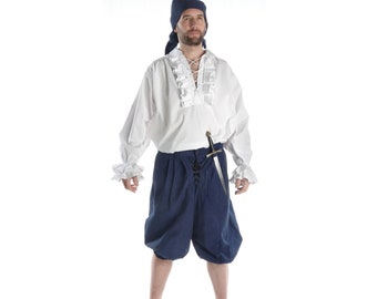 Pirate Pants Cotton Blue Urgan | Pirate pirate corsair trousers men's lacing on the calf