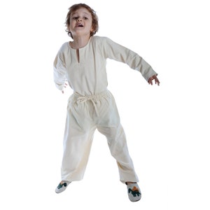 Medieval children&#39;s trousers Postefar made of cotton, beige, black | HEMAD LARP & Viking clothing | Baggy trousers