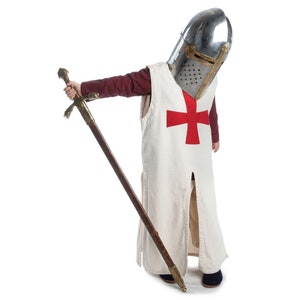 Medieval Templar children&#39;s tunic Liefort made of cotton | Children&#39;s / boys&#39; LARP tunic Templar with cross | Beige | HEMAD