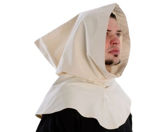 Middeleeuwse kap / kap katoen beige, groen, blauw, rood, zwart, bruin, wit | LARP hoofddeksel | Heropvoering | HEMAD-kleding