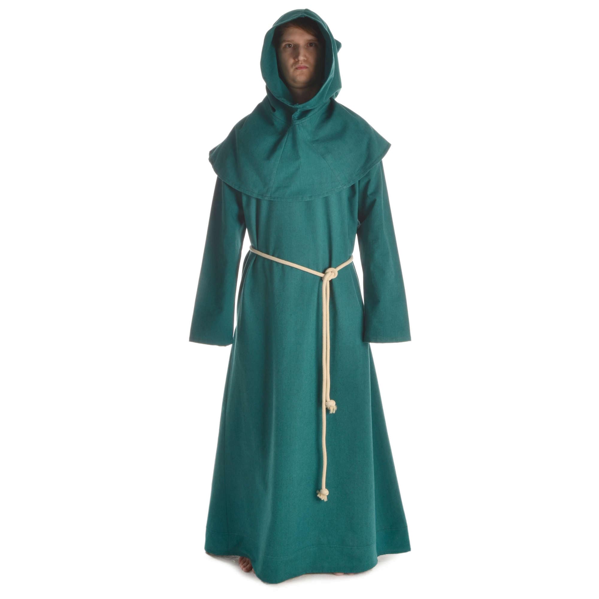 Medieval Robe for Monk, Priest, Sorcerer Medieval Cowl set: Tunic, Hood,  Knit Made of Cotton in Green, Blue, Red HEMAD 