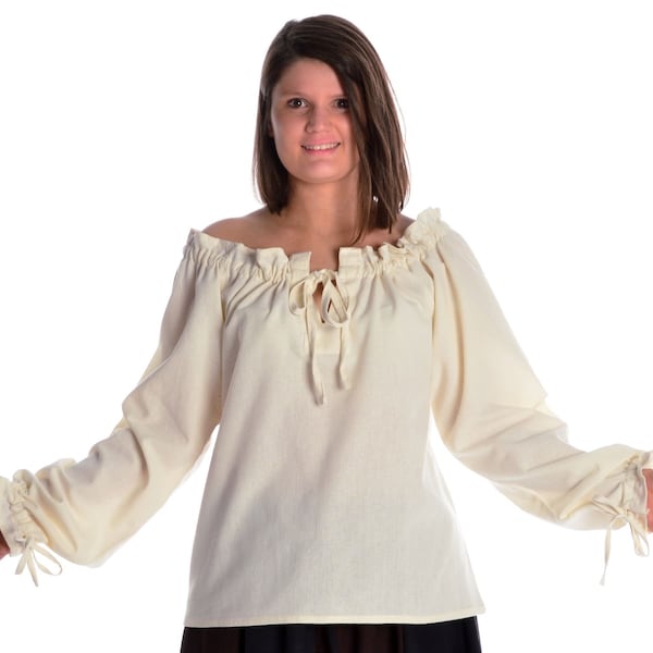 Mittelalter Bluse Gotelinde aus Baumwolle Beige | HEMAD Gewandung LARP