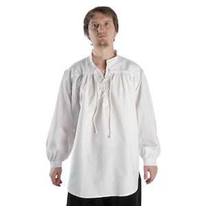 Medieval Pirate Lace-Up Shirt Cotton Stand-Up Collar Klingsor | Halloween | white, black | Steampunk Fantasy Renaissance Costume Cosplay