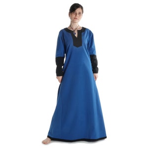 Vestido medieval Skalmöld de algodón | Vestido medieval largo con escote en pico | Ropa LARP HEMAD | Cosplay y recreación histórica