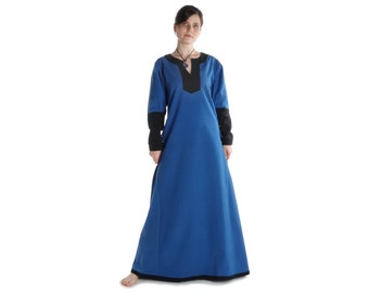 Vestido medieval Skalmöld de algodón | Vestido medieval largo con cuello en pico | Traje HEMAD LARP | Cosplay y recreación