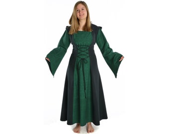 Vestido medieval corpiño con capucha bicolor Liebgart de algodón LARP | ESTÁ ENOJADO