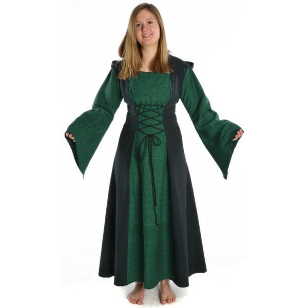 Mittelalter Kleid zweifarbig Kapuze Mieder Liebgart aus Baumwolle LARP | HEMAD