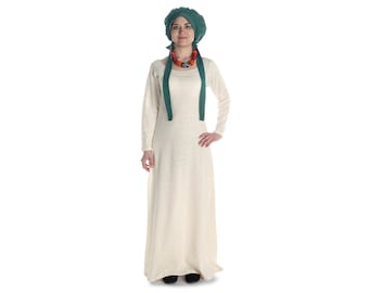 Mittelalter Unterkleid Cotte Damen Kleid Rundkragen Schoete aus Jerseystoff Baumwolle-Hanf Beige | LARP HEMAD