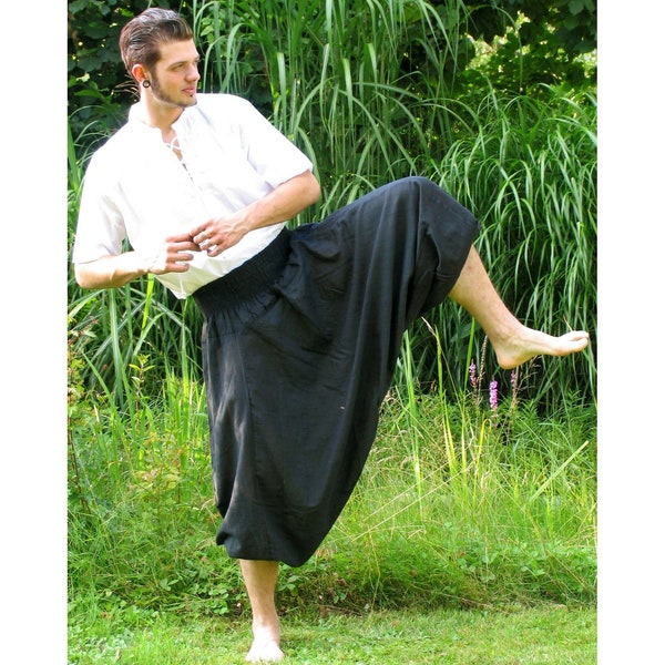 Orientalische Haremshose Pluderhose / Pumphose aus Baumwolle Beige / Schwarz | Lockere bequeme Passform Yoga-Hose aus Nepal