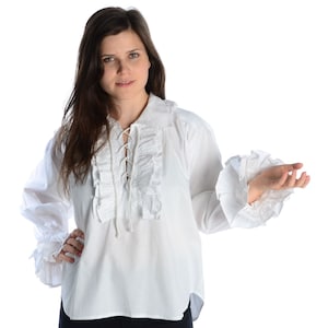 Renaissance ruffle blouse Sieglind made of lightweight cotton in white or black | Medieval pirate blouse for women | HEMAD LARP clothing