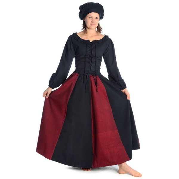 Medieval skirt Ginover made of cotton with elastic band for women | Authentic medieval pleated skirt two-tone | HEMAD garb LARP