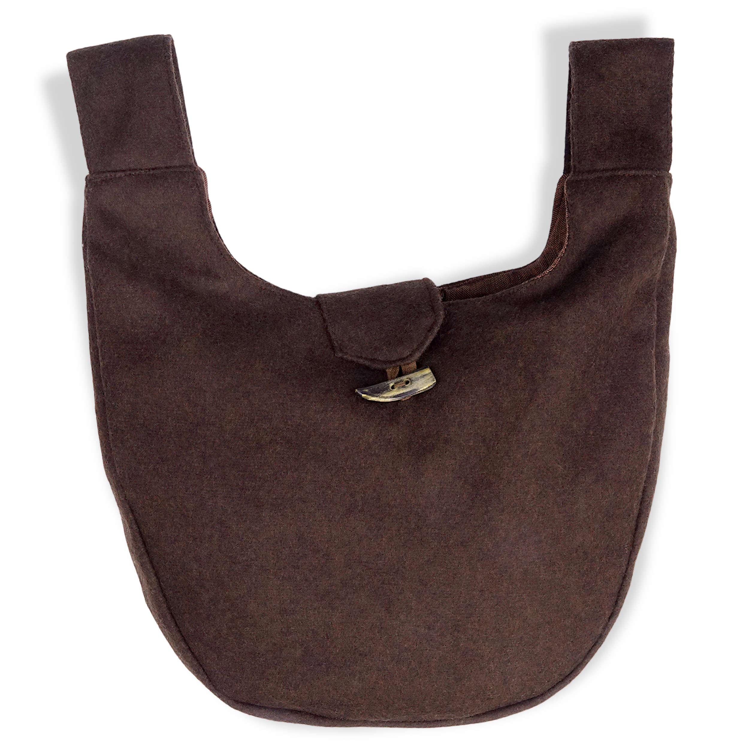 Sac Banane Médiéval En Feutre De Laine - Modèle Widia, Marron, Bouton Corne, Doublure Coton - 7