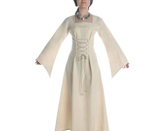 Vestido medieval vestido con cordones mangas trompeta algodón Amurfina | LARP