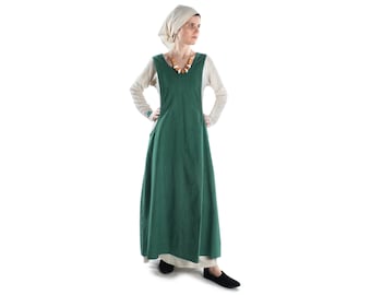 Medieval Surkot Viking overdress LARP Rischoyde made of cotton brown, green, white | Medieval Robe Dress Surcot | HEMAD