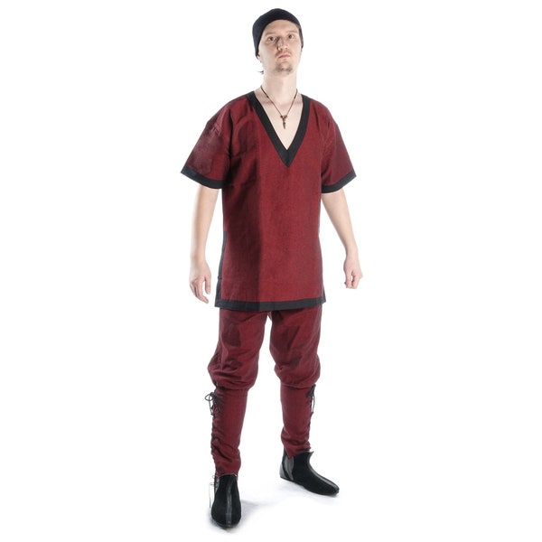 Roman tunic Gunther made of cotton red-black | Roman Tunic | V-collar shirt short sleeve | HEMAD garb LARP