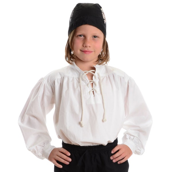 Kinder Piratenhemd Schnürhemd Klingsor in weiß aus Baumwolle | Kinderhemd | Piratenkostüm für Karneval | Pirat Seeräuber Hemd Jungen
