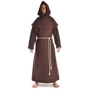 Medieval robe for monk, priest, sorcerer | Medieval habit (set: tunic, hood, knit) made of cotton in brown, beige, and black