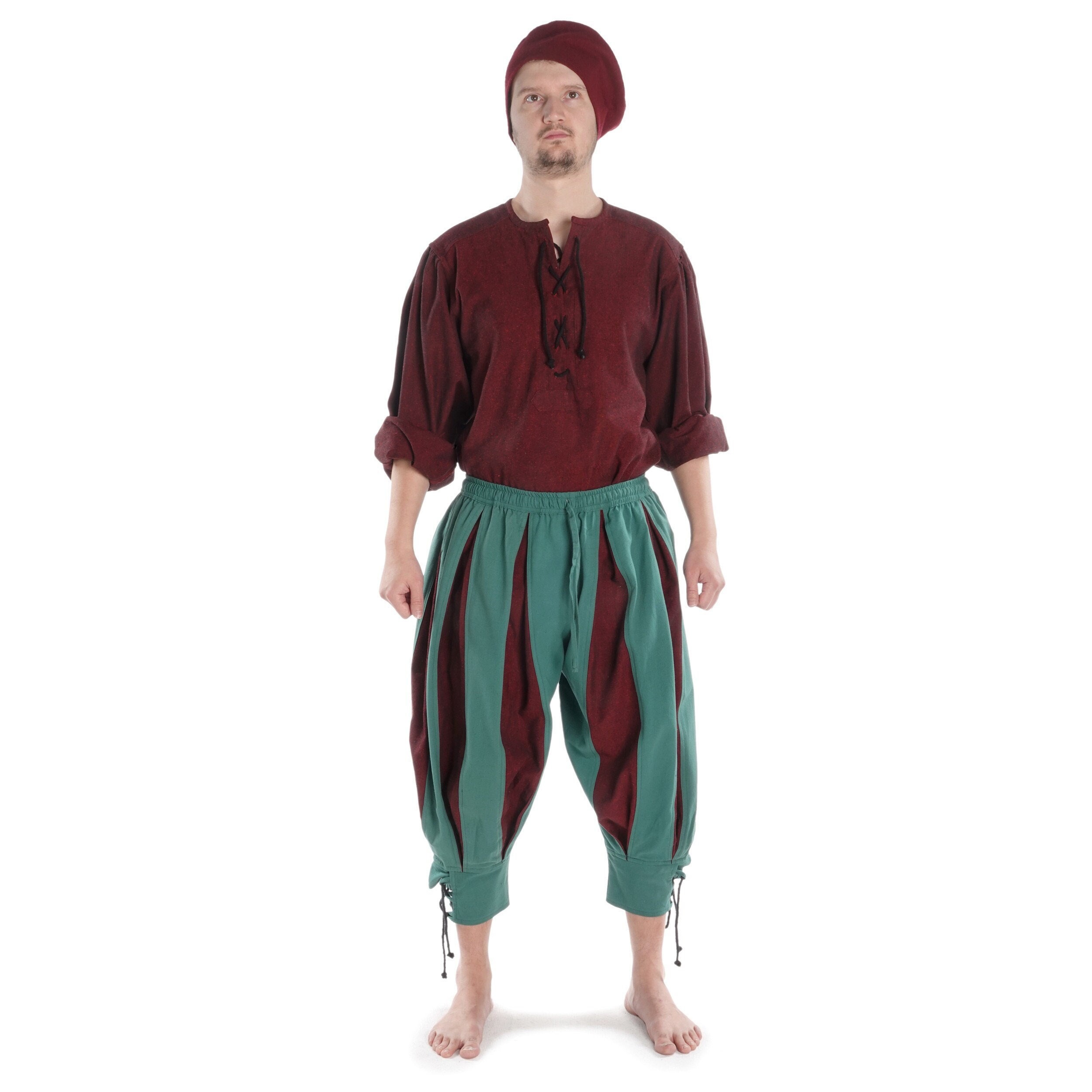Landsknecht Trousers Morold Green Red Cotton | HEMAD garb LARP