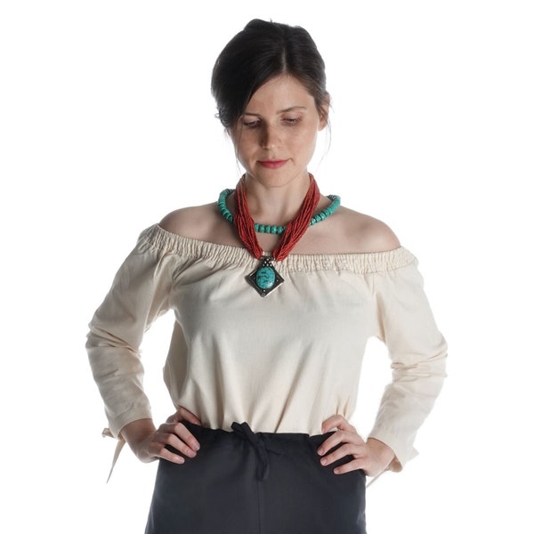 Medieval blouse Swanwhit made of cotton in white or beige | Medieval off-the-shoulder blouse for women LARP | HEMAD garb