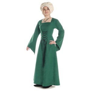 Medieval dress lace-up dress with trumpet sleeves, Amurfina cotton | LARP