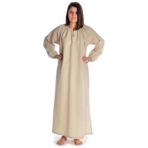 Viking dress LARP underdress Cotte Verandi cotton hemp-colored | Medieval / women's with round collar & side slits | HEMAD