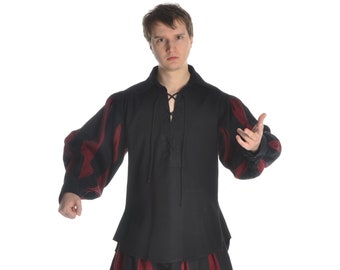 Camisa Landsknecht com cadarço Titurel em algodão bicolor | Roupas HEMAD LARP
