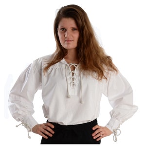 Medieval blouse Hildburg cotton white, black | Medieval Gothic LARP lace-up blouse women&#39;s collar blouse lacing | HEMAD garment