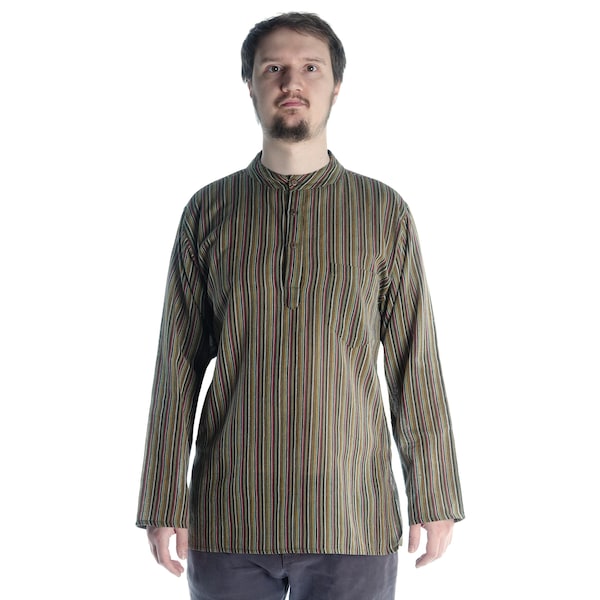 Kurta Shirt Fischerhemd Nepal Baumwolle Gestreift | Sommerhemd Freizeithemd