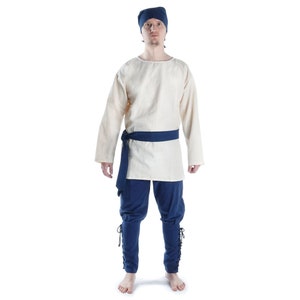 Medieval tunic Siegfried short made of beige, black cotton | Viking LARP undertunic for men | Medieval undertunic | HEMAD garments