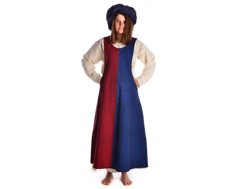 Medieval Surkot Mi-Parti Overdress Two-Tone Irekel Made of Cotton Medieval dress HEMAD Rot-Blau