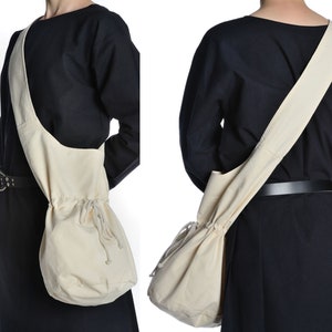 Large medieval shoulder bag / bucket bag made of cotton | Medieval pouch bag with lacing for hanging around the shoulder | LARP bag