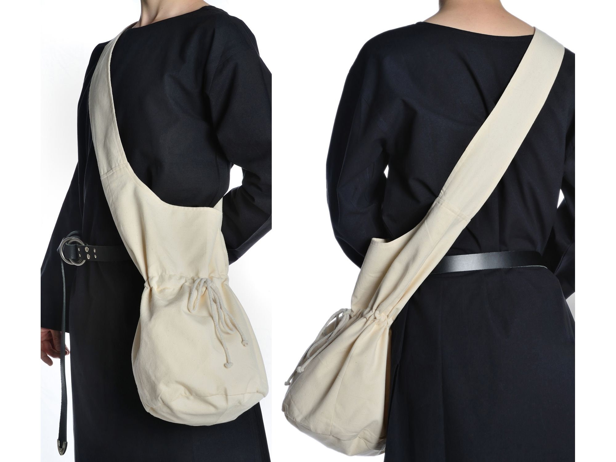 Large medieval shoulder bag / pouch bag made of cotton | Medieval pouch bag with lacing to wear over the shoulder | LARP bag