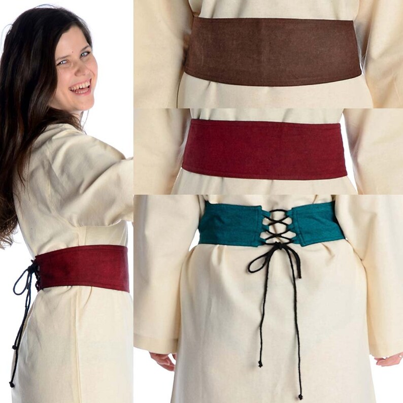 Green HEMAD Garb LARP Medieval Belt Sangive Cotton Red Brown