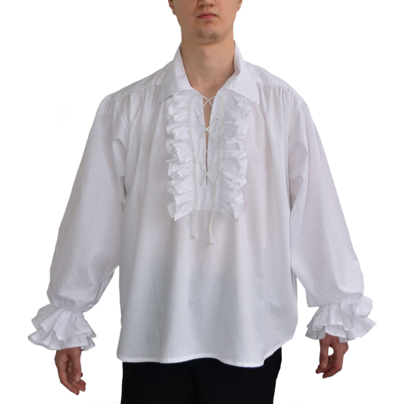 Medieval Ruffled Shirt Isenhart Cotton White Black HEMAD - Etsy