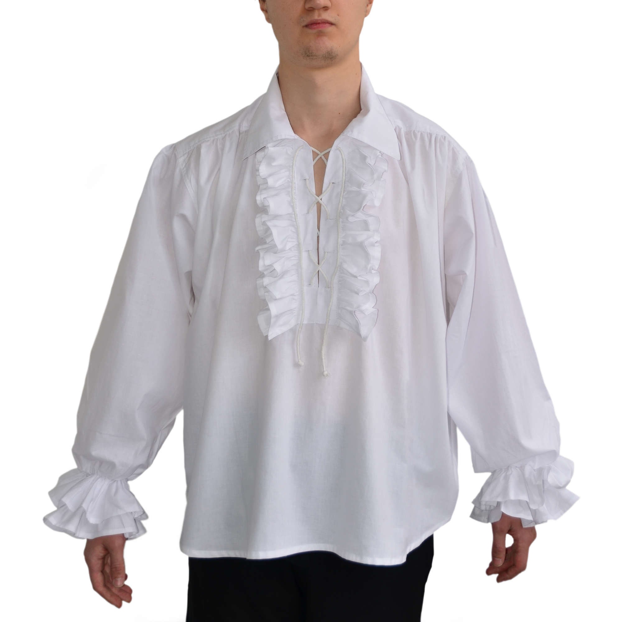 Medieval Ruffled Shirt Isenhart Cotton White Black HEMAD | Etsy